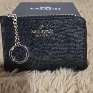 kate spade black textured zip-around wallet with keyring